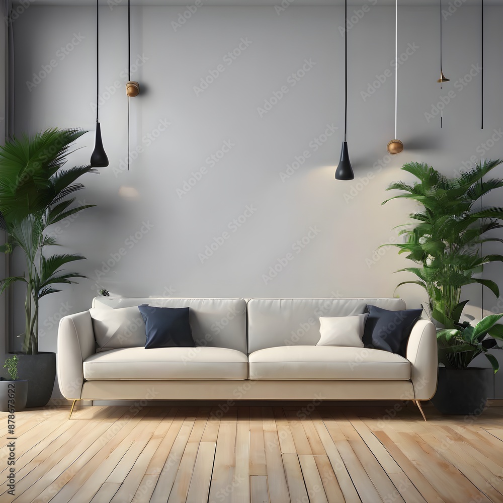 Obraz premium modern living room with sofa and couple flowers