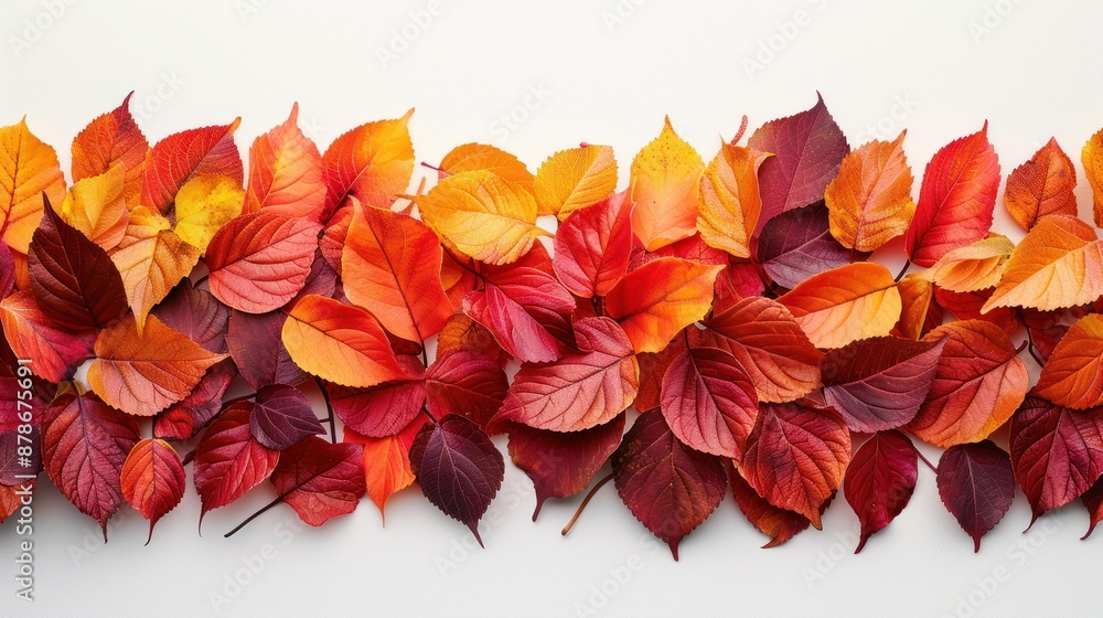 Fototapeta premium A colorful assortment of autumn leaves in vibrant shades of red, orange, and yellow, perfectly capturing the essence of the fall season.