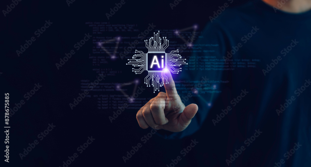 Artificial intelligence AI, circuit board in shape electronic, technology smart robot AI, artificial intelligence by enter command prompt for generates.
