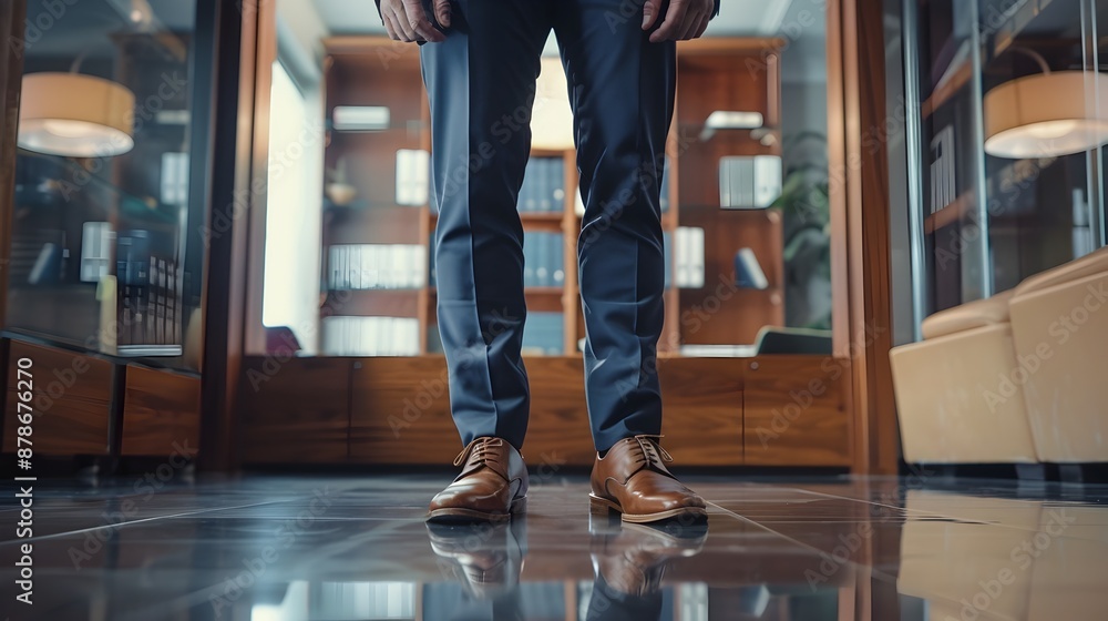Obraz premium Confident and Poised Business Executive Standing Tall in a Sleek and Modern Office Environment Exuding an Air of Authority and Success