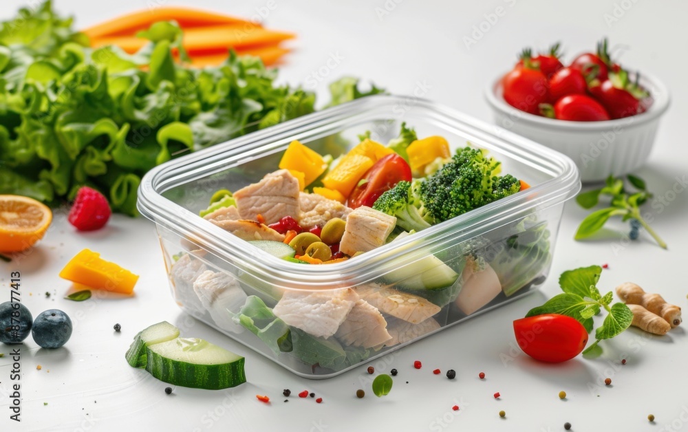 lunchbox with healthy food on the table on the white background lunchbox with healthy food on the table on the white background