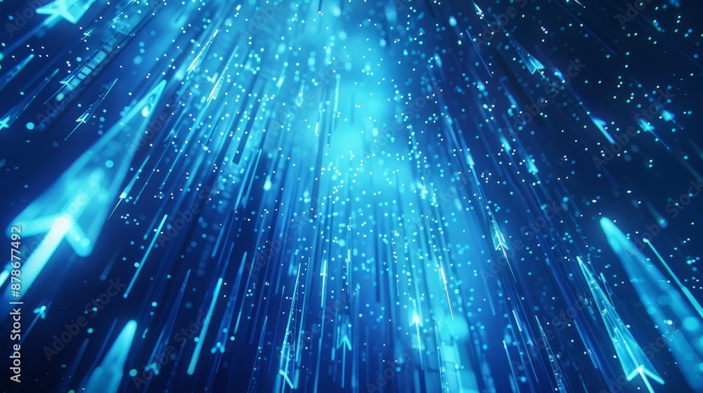 Obraz premium Blue upward arrows abstract background. A digital background with glowing blue arrows pointing upward, symbolizing growth, success, and progress.