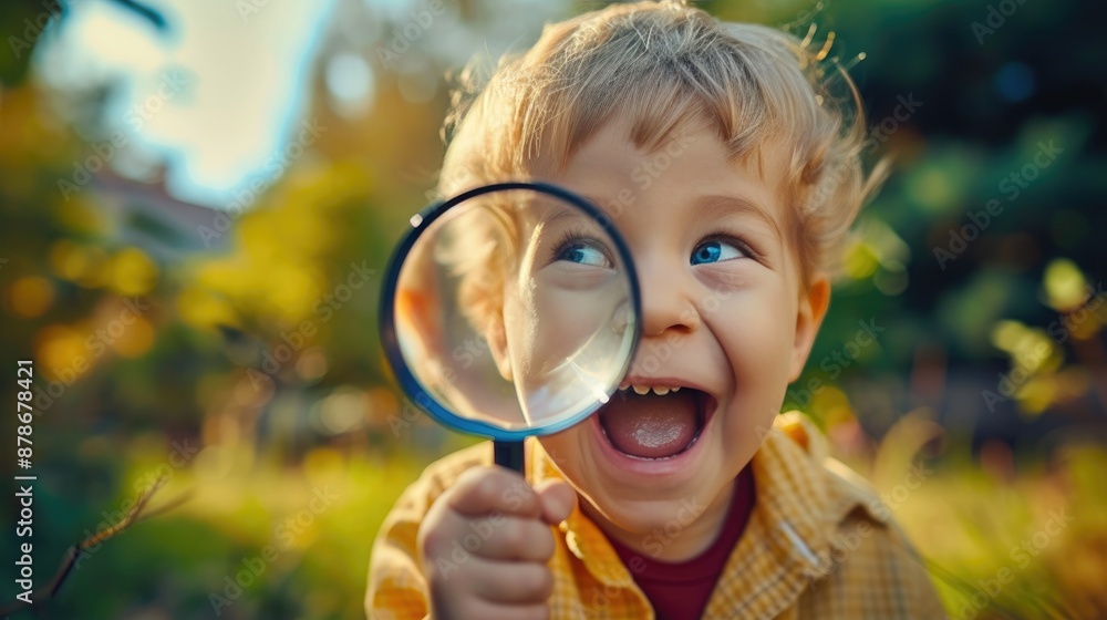 Young Scientist at Play with Magnifying Glass Young Scientist at Play with Magnifying Glass