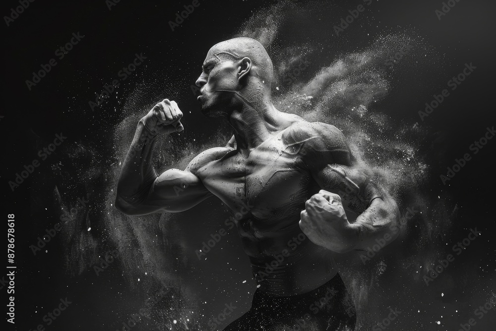 A man with a muscular body is confidently posing for the camera, showcasing his strength and physique, Capture the strength and intensity in a body's motion A man with a muscular body is confidently posing for the camera, showcasing his strength and physique, Capture the strength and intensity in a body's motion