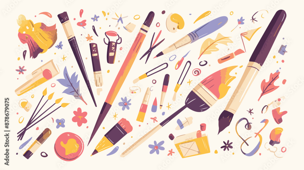 Art supplies banner. Kids creative arts school or cam Art supplies banner. Kids creative arts school or cam