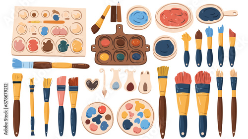 Art supplies collection. Painter brush palette 
