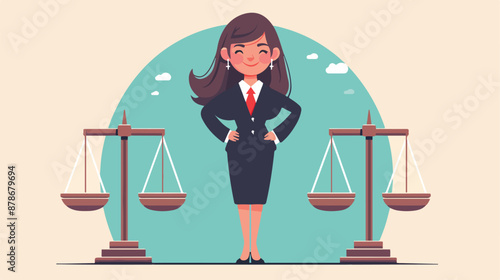 Asian business woman holding balance scale. Young bus