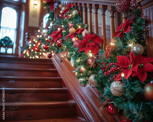a set of stairs decorated with christmas decorations © KWY