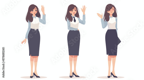 Asian business woman waving her hand. Full length 