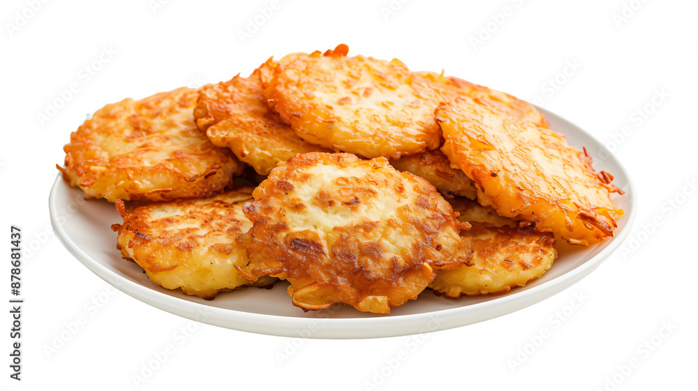 Crispy golden potato pancakes on transparent background Crispy golden potato pancakes on transparent background