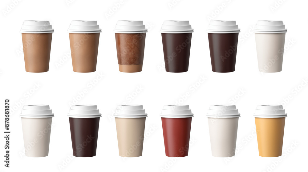 Set of disposable coffee cups transparent background. Set of disposable coffee cups transparent background.