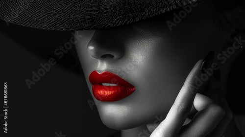 Wallpaper Mural A woman with a red lipstick and a black hat is shown in a black and white photo Torontodigital.ca