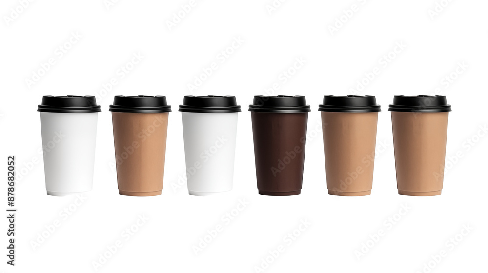 Set of disposable coffee cups transparent background. Set of disposable coffee cups transparent background.