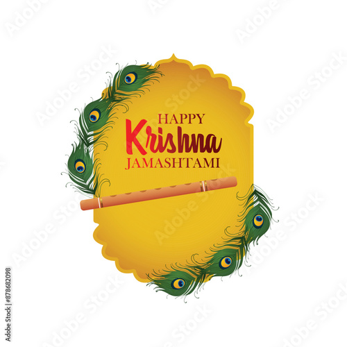 Happy janmashtami vector illustration of lord krishna play fluet photo