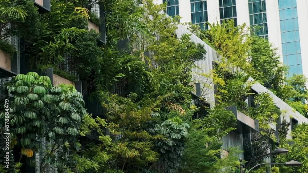 Building facade with green plants growth on the wall. Vertical garden in Kuala Lumpur city, Malaysia. Eco friendly urban environment. Sustainable modern and ecological architecture Building facade with green plants growth on the wall. Vertical garden in Kuala Lumpur city, Malaysia. Eco friendly urban environment. Sustainable modern and ecological architecture