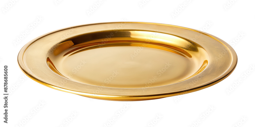 Golden shiny dinner plate with a smooth finish, perfect for elegant dining presentations and upscale occasions. Isolated on transparent background, png. Golden shiny dinner plate with a smooth finish, perfect for elegant dining presentations and upscale occasions. Isolated on transparent background, png.