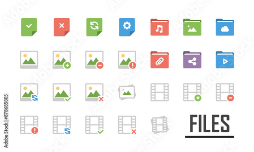 Multimedia files flat icon set