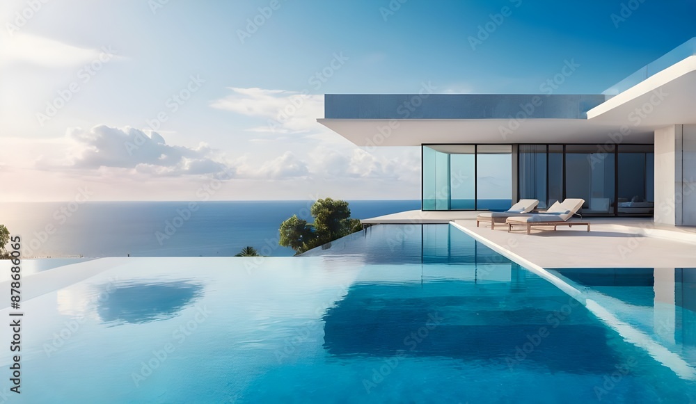 Fototapeta premium Modern Villa with pool overlooking the sea