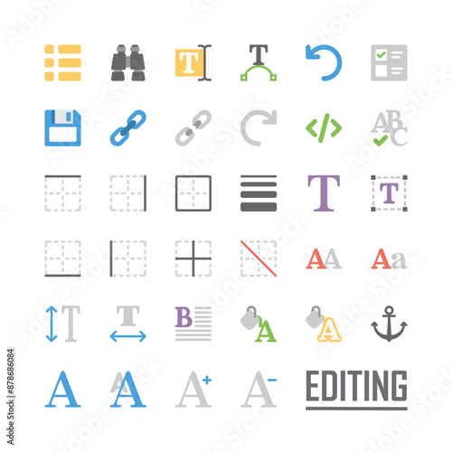 Text Editor - flat vector icon set.