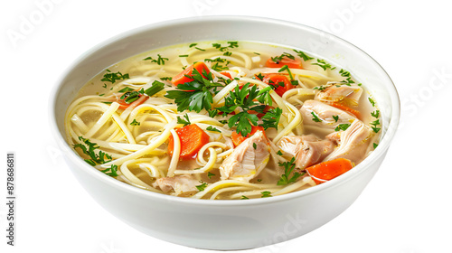 Chicken noodle soup bowl on transparent background