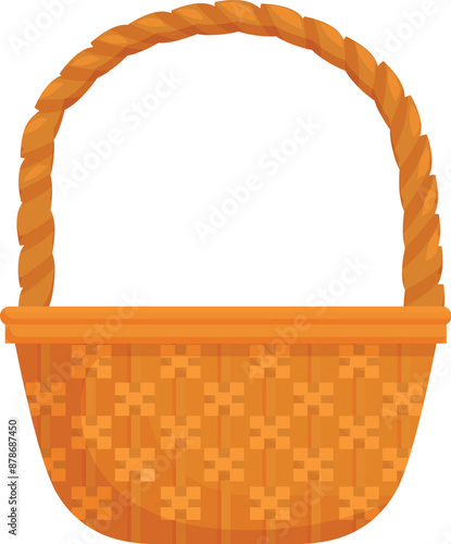 Empty wicker basket standing upright with a woven handle, perfect for holding and carrying various items