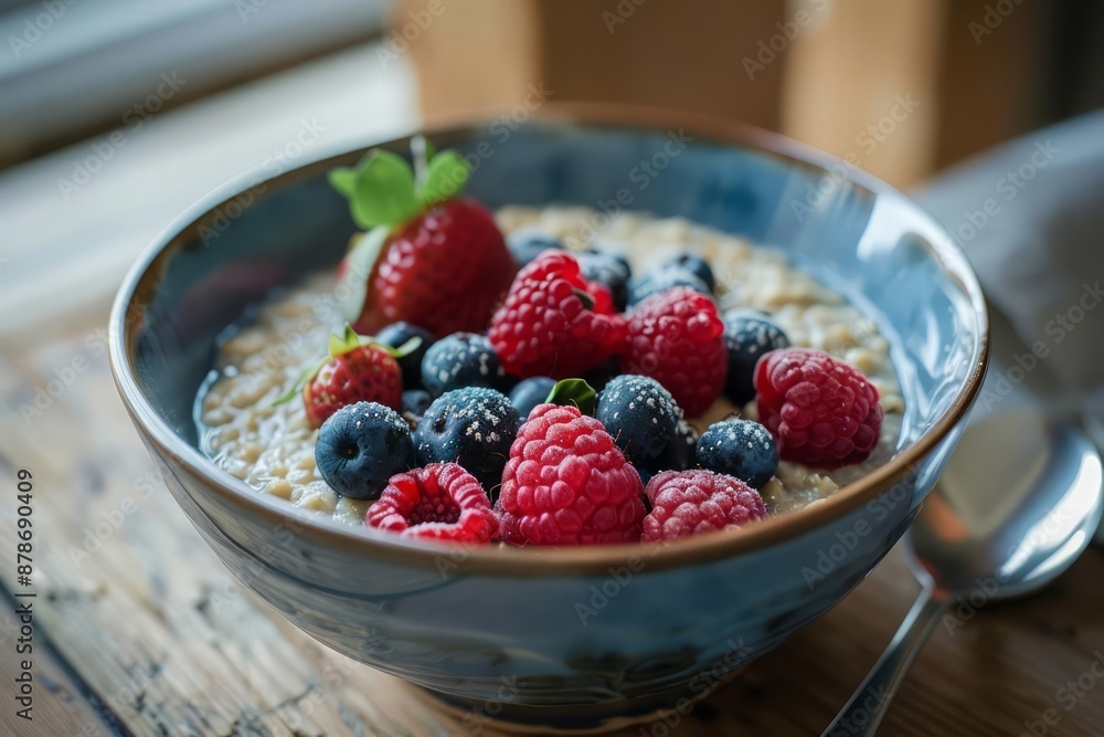 A bowl of oatmeal, topped with fresh berries and a drizzle of honey, is a comforting and wholesome way to begin the morning A bowl of oatmeal, topped with fresh berries and a drizzle of honey, is a comforting and wholesome way to begin the morning
