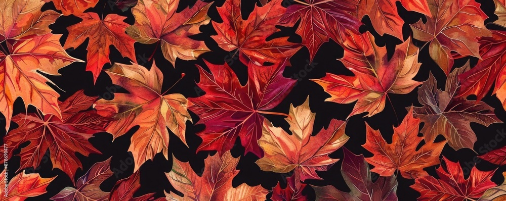Seamless pattern of maple leaves, autumn palette with detailed textures, ideal for fabric and wallpaper designs Seamless pattern of maple leaves, autumn palette with detailed textures, ideal for fabric and wallpaper designs