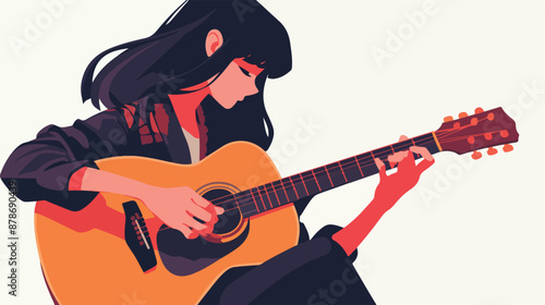 Asian musician playing an acoustic guitar. Friendly music