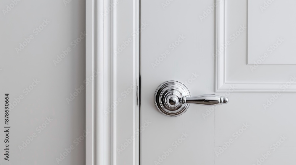 Luxurious armored white door with chrome handle isolated on white background Steel door for interior design with emphasis on home security Ample space for ad text Luxurious armored white door with chrome handle isolated on white background Steel door for interior design with emphasis on home security Ample space for ad text