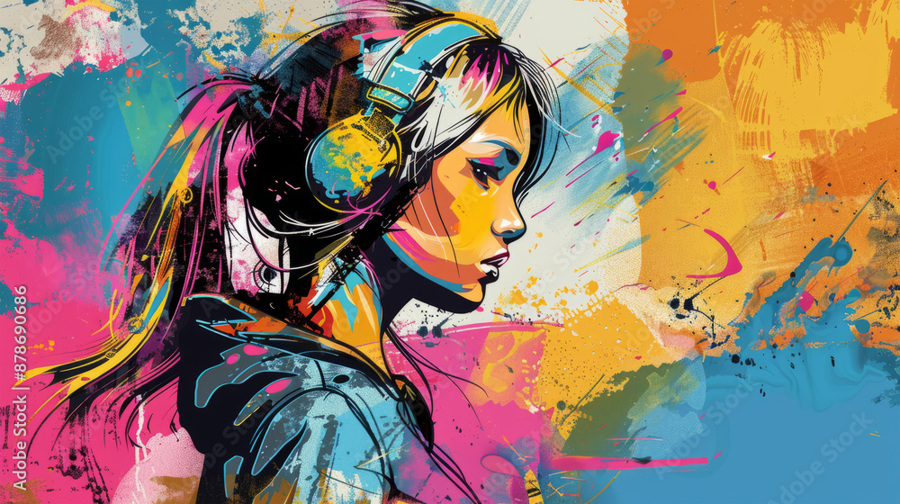 Naklejka premium young girl on a bright background graffiti style