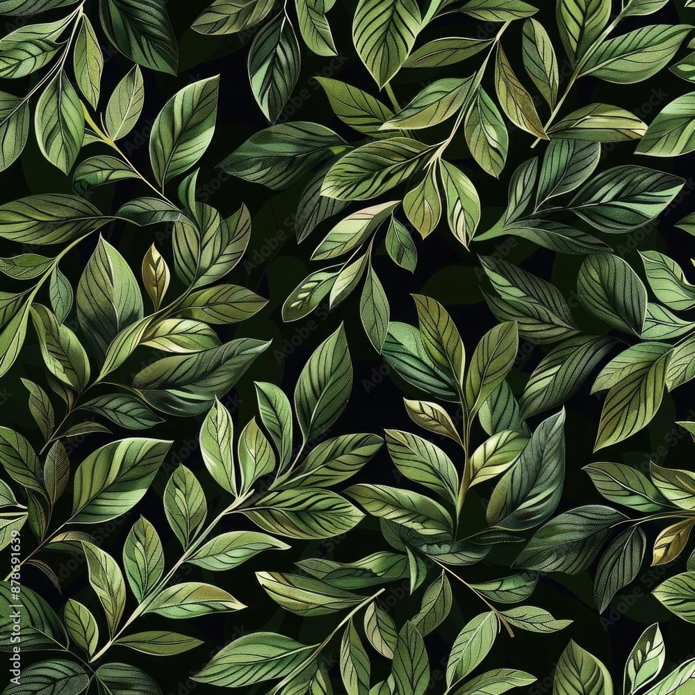 Elegant pattern of laurel leaves, seamless design with rich greens and intricate details, great for fabric and wallpaper Elegant pattern of laurel leaves, seamless design with rich greens and intricate details, great for fabric and wallpaper