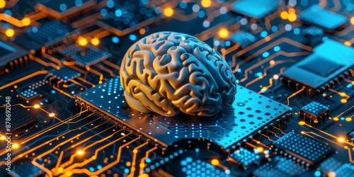 Wallpaper Mural A brain model symbolizes AI technology on a circuit board, blending digital innovation and cuttingedge computing Torontodigital.ca