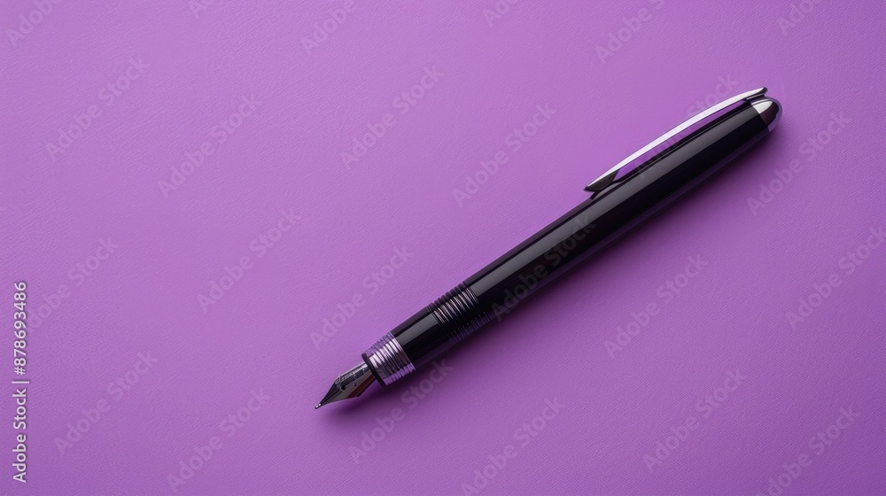 Black pen on purple backdrop with room for text Black pen on purple backdrop with room for text