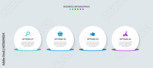 Horizontal progress bar featuring 4 arrow-shaped elements, symbolizing the four stages of business strategy and progression. Clean timeline infographic design template. Vector for presentation