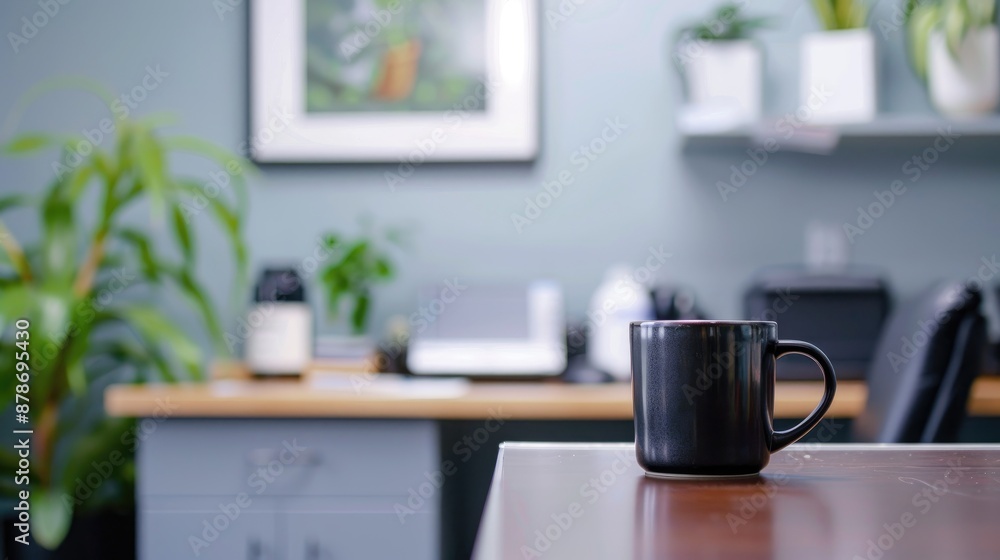 Medical office desk with blank space and coffee mug Medical office desk with blank space and coffee mug