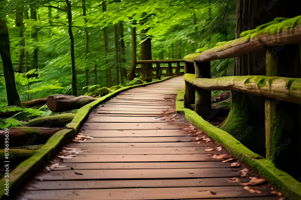 A wooden pathway winds through lush greenery, inviting exploration. Ample space awaits your message, inspiring eco-conscious adventures and sustainable travel. A wooden pathway winds through lush greenery, inviting exploration. Ample space awaits your message, inspiring eco-conscious adventures and sustainable travel.