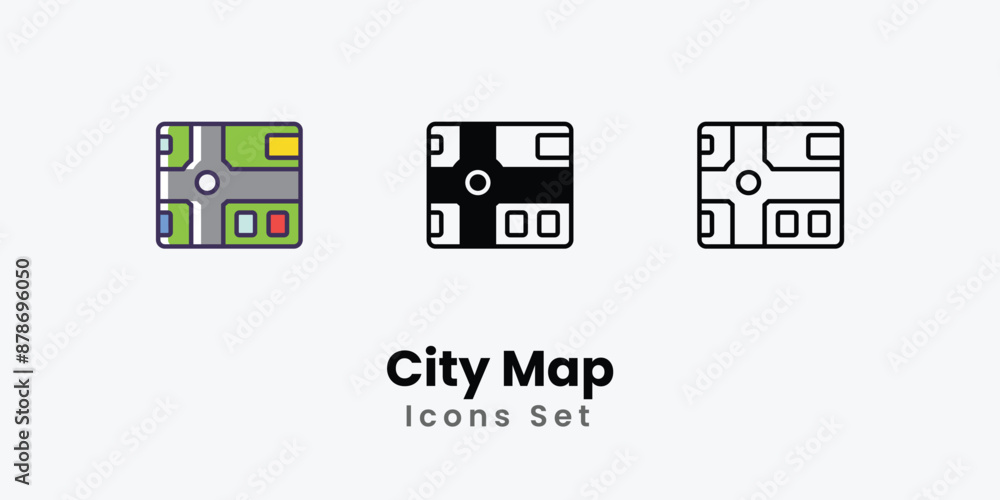 City Map Icons thin line and glyph vector icon stock illustration City Map Icons thin line and glyph vector icon stock illustration
