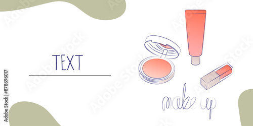 Make up artist business card template. Makeup cosmetics powder lipstick and space for text. Suitable for background design.