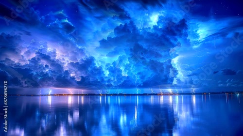 Wallpaper Mural lightning strike at sea landscape video animation background Seamless looping  4k quality Torontodigital.ca