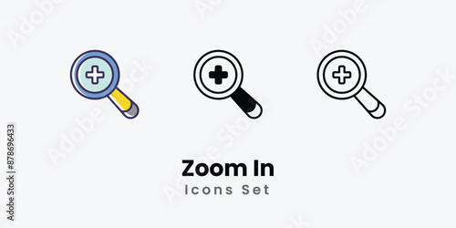 Zoom In Icons thin line and glyph vector icon stock illustration 