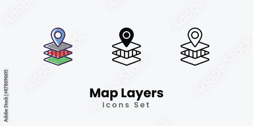 Map Layers Icons thin line and glyph vector icon stock illustration 