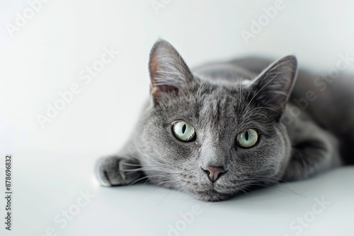 portrait of a Korat cat breed, with white background