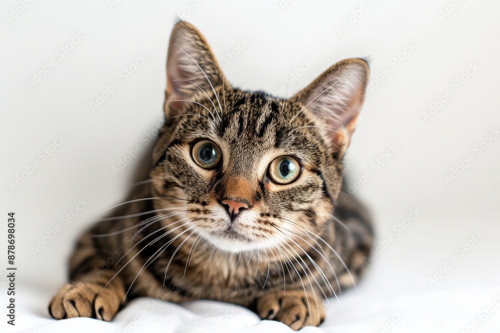 portrait of a Toyger cat breed, with white background portrait of a Toyger cat breed, with white background
