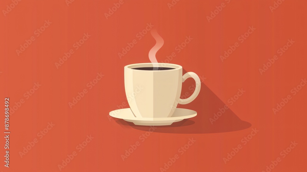 Minimalist Illustration of a Steaming Cup of Coffee on a Red Background Minimalist Illustration of a Steaming Cup of Coffee on a Red Background