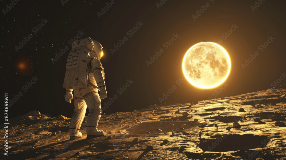 an creative image of an astronut on moon with the sun shining on the moon, generative ai an creative image of an astronut on moon with the sun shining on the moon, generative ai