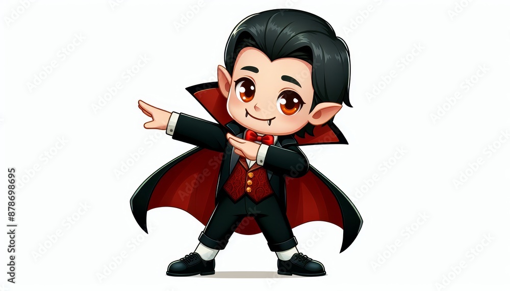 Cute Cartoon Vampire - A cute cartoon vampire with fangs, a red cape, and a spooky grin, ready to celebrate Halloween. Cute Cartoon Vampire - A cute cartoon vampire with fangs, a red cape, and a spooky grin, ready to celebrate Halloween.