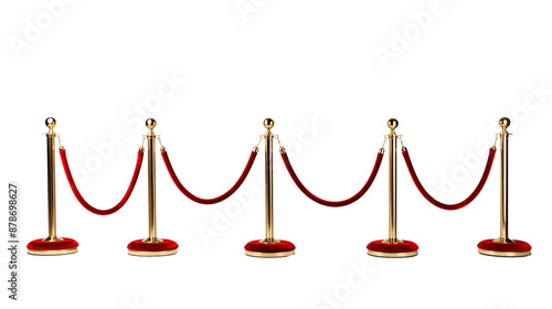 Set of stanchions with red velvet ropes transparent background. photo