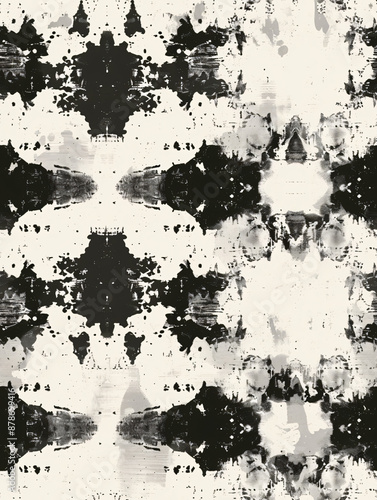 Wallpaper Mural Ink blot seamless pattern on white background, resembling a rorschach test for psychology and psychoanalysis Torontodigital.ca