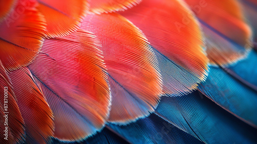 wide background image of beautiful smooth finished natural bird feather texture with colorful and vibrant colour tones   