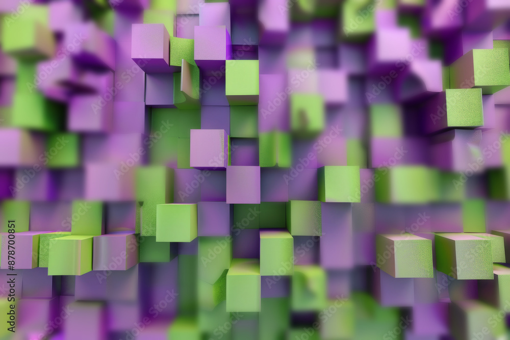 green and lilac abstract 3D background with squares, textured geometric backdrop, abstract textured blocks. Geometric shapes overlap creating harmonious abstract composition. green and lilac abstract 3D background with squares, textured geometric backdrop, abstract textured blocks. Geometric shapes overlap creating harmonious abstract composition.